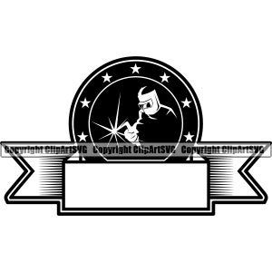 Welder Welding Mask Helmet Weld Torch Steel Metal Mechanic Work Worker Tech Build Fix Repair Ribbon Design Element Logo SVG PNG Vector Cut