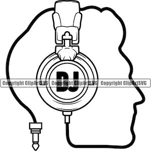 DJ Disc Jockey Kopfhörer Kopfhörer Audio Stecker Musik Kabel Kabel Plattenspieler Schallplatte Album Vinyl Club Sound Art Design Logo SVG PNG Vektor Clipart Cut