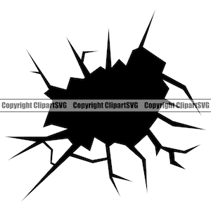 Object explodeert door gebarsten gat muur vloer pauze hit smash baksteen gebroken crack stuk advertentie ontwerpelement logo SVG PNG clipart vector knippen