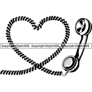 Retro Telephone Cord Heart Love Vintage Classic Old Phone Rotary Dial Call Art Design Concept Logo SVG PNG Vector Clipart Cut Cutting File