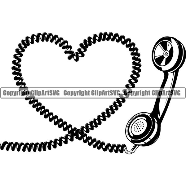 Retro Telephone Cord Heart Love Vintage Classic Old Phone Rotary Dial Call Art Design Concept Logo SVG PNG Vector Clipart Cut Cutting File