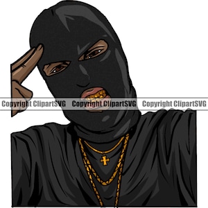 Gangster Ski Mask Gold Teeth Grill Hat Thug Head Face Cap Biker Crazy Gang Member Tattoo Design Logo SVG PNG Clipart Vector Cut Cutting File