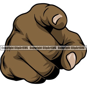 May include: A close-up of a brown hand pointing directly at the viewer with the index finger extended.