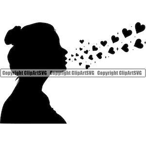 Vrouw blaast harten liefde bloem klap romantiek romantische familie moeder moeder kunst artwork ontwerpelement logo SVG PNG vector clipart knippen snijden