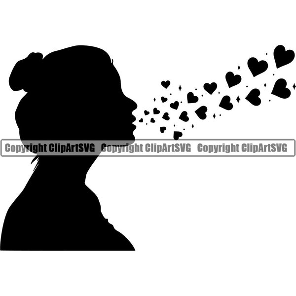 Woman Blowing Hearts Love Flower Blow Romance Romantic Family Mom Mother Art Artwork Design Element Logo SVG PNG Vector Clipart Cut Cutting