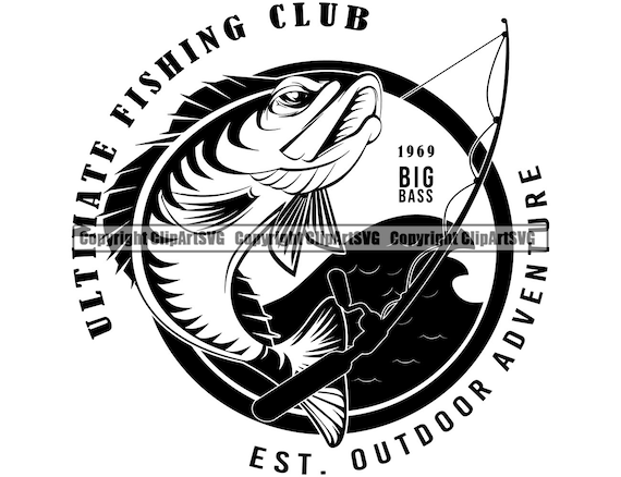 Bass Fishing Logo Fish Pole Fresh Salt Water Lake River Ocean Deep Sea Trout  Sport Game Rod Reel Boat .SVG .PNG Clipart Vector Cut Cutting -  Canada