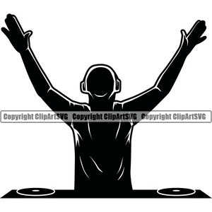 DJ Disc Jockey Musik Plattenspieler Plattenspieler Mixer Album Vinyl Night Club Sound Radio Stereo Silhouette Design Logo SVG Vektor Clipart Cut