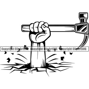 Logotipo de construcción #56 Martillo Mano Puño Caja de herramientas Manitas Trabajo Trabajador Carpintería Construir Reparación Taller de reparación.SVG .EPS PNG Vector Cricut Corte Corte
