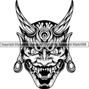 Hannya Mask Japanese Tattoo Traditional Asian Oriental Art Artwork Illustration Japan Demon Logo .SVG .PNG Clipart Vector Cricut Cut Cutting
