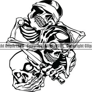 Skull #50 Hear Speak See No Evil Kill Killer Tattoo Human Bodypart Skeleton Bone Death Design Logo.SVG.PNG Clipart Vector Cricut Cut Cutting