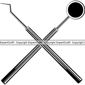 Ferramenta de dentista Instrumento de dente oral dental Espelho Sonda Equipamento padrão Currette Osso Cirúrgico .SVG .PNG Clipart Vetor Cricut Corte Corte