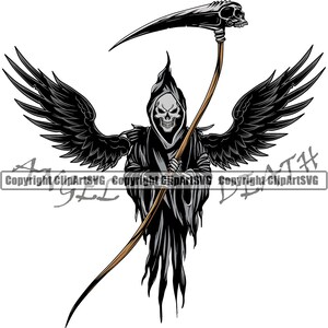 Sensenmann Skelett Killer Schädel Sichel Klinge Engel Tod Evil Kill Grim Scary Geist Tattoo Hölle Art Design Logo SVG PNG Vektor Clipart Cut
