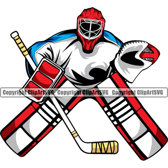 Sport Hockey Player Goalie Goaltender Sportswear Stick Mask Gear Equipment Pad Blocker Pose Ice Design Logo SVG PNG Vector Clipart Cut File