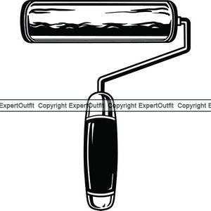 May include: A black and white illustration of a paint roller with a handle. The roller is made of a textured material and has a handle that is attached to the roller.