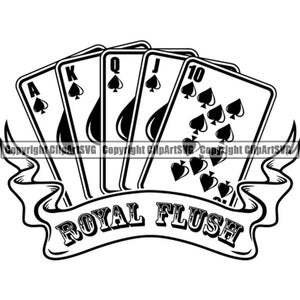 Poker #31 Royal Flush Spade Carte da gioco Gioco d'azzardo Gamble Casino Scommesse Scommesse Giochi di Blackjack Logo. SVG. PNG Clipart Vector Cricut Taglio Taglio