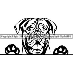 Dogue De Bordeaux #1 Gluren Hond Glimlachend Gelukkig Ras Puppy K-9 Stamboom Franse Mastiff Dier Huisdier Art Design Logo SVG PNG Vector Clipart Knippen