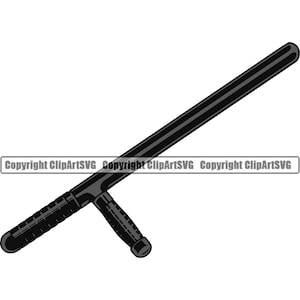 May include: A black police baton with a textured grip and a side handle.