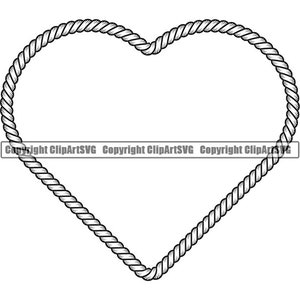Rope Heart Love Frame Border Shield Cowboy Rodeo Country Symbol Sea Ocean Line Knot Badge Logo Art Design Element SVG PNG Vector Cricut Cut