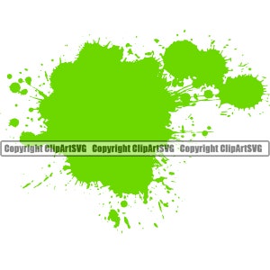 May include: A bright green paint splatter with a large central splatter and smaller splatters around it.