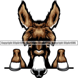 Donkey Peeking Ass Peek-A-Boo Head Farm Pet Face Mascot Cartoon Burro Mule Horse Artwork Design Logo SVG PNG Vector Clipart Cut Cutting File