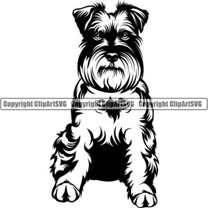 Schnauzer hondenras zitten zitten gelukkige glimlach Paw Puppy Pup Pet Shop Canine K9 miniatuur gigantische Design Logo SVG PNG Clipart Vector knippen snijden