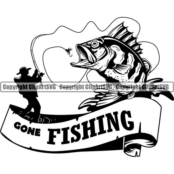 Bass Fishing Logo Fish Pole Fresh Salt Water Lake River Ocean Deep