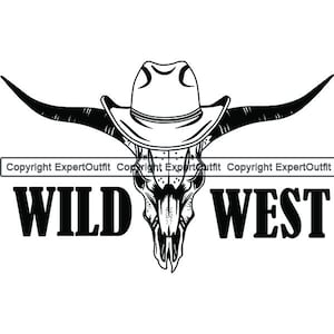 Cowboy Logo Outlaw Bull Skull Horns Hat Country Western Rodeo Ranch Old Wild West Redneck Logo .SVG .PNG Clipart Vector Cricut Cut Cutting