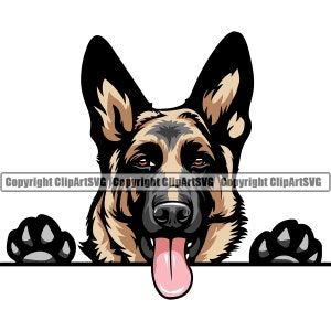 German Shepherd Dog Peeking Peek-A-Boo Breed Happy Paw Puppy Pup Pet Cute Art K-9 Cop Police Logo SVG PNG Clipart Vector Cricut Cut Cutting
