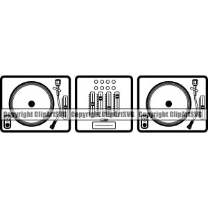 Muziek Draaitafel Platenspeler Mixer DJ Disc Jockey Krabben Album Vinyl Club Stereo Sound Design Art Logo SVG PNG Vector Clipart Cut File