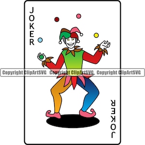 Poker Carta da gioco Joker Clown Casinò Scommessa Soldi Chip Fortuna Vinci Rischio Vegas Tavolo Mano Gioco Mazzo Testo Design Logo SVG PNG Vector Clipart Cut