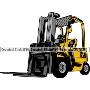 May include: A yellow and black forklift with a raised platform. The forklift has a black steering wheel and a black seat. The forklift is on a white background.