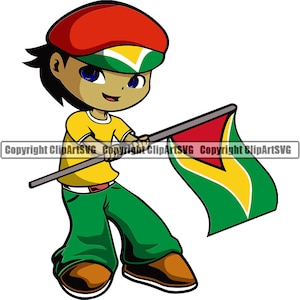 Guyana Guyana niedlicher kleiner Junge Flagge Land Welt Nation Karte Zeichen Symbol Design Element Art Logo SVG PNG Clipart Vektor Cricut Cutting Cut