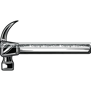 Könnte beinhalten: Eine Schwarzweißillustration eines Hammers. Der Hammer hat einen Holzstiel und einen Metallkopf.