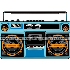 Radio Boombox Vintage Retro Cassette Tape Player Recorder Music Ghetto Blaster Hip Hop Rap Logo SVG PNG Vector Clipart Cricut Cut Cutting