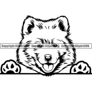 May include: Black and white line art illustration of a puppy peeking over a surface with its paws on the edge. The puppy has a happy expression with its tongue sticking out.