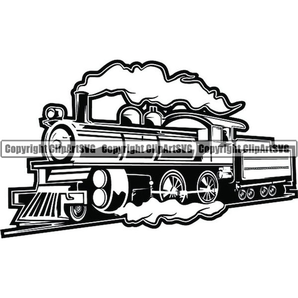 Steam Engine #22 Train Locomotive Smoke Vintage Railroad Railway Track Transportation Retro Logo .SVG .PNG Clipart Vector Cricut Cut Cutting