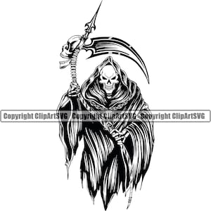 Sensenmann Skelett Killer Schädel Sichel Klinge Tod Evil Kill Grim Scary Geist Tattoo Hölle Art Design Logo SVG PNG Vektor Clipart Cut File