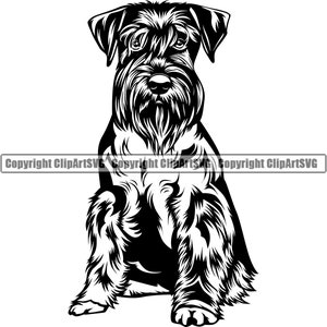 Schnauzer Hunderasse Sit sitzend glücklich Lächeln Pfote Welpe Welpe Pet Shop Canine K9 Miniatur Riesen Design Logo SVG PNG Clipart Vektor Schneiden Schneiden