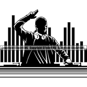 DJ Disc Jockey Musik Plattenspieler Plattenspieler Mixer Album Vinyl Night Club Sound Radio Stereo Silhouette Design Logo SVG Vektor Clipart Cut