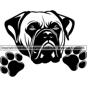 Bull Mastiff hond gluren Peek-A-Boo ras Paw Puppy Pup huisdier kunst K9 Engelse Dogue de Bordeaux Bulldog Logo SVG PNG Clipart Vector knippen snijden