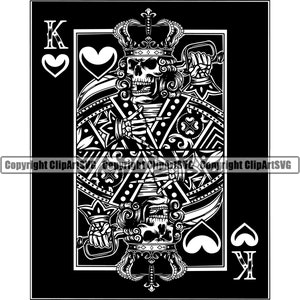 Re Cuori Teschio Scheletro Poker Carte da gioco Gioco d'azzardo Gamble Casino Scommesse Scommesse Giochi di Blackjack SVG PNG Clipart Vector Cricut Taglio Taglio