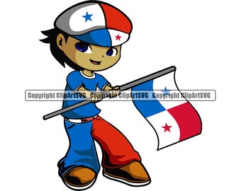 Panama Panamanian Cute Little Boy Flag Country World Nation Map Sign Symbol Design Element Logo SVG PNG Clipart Vector Cricut Cutting Cut