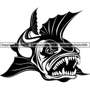 Hueso Pez Cráneo Esqueleto Pesca Logo Agua Salada Mar Profundo Deporte Juego Piranha Killer Mean Angry Diseño Arte SVG PNG Clipart Vector Corte Corte