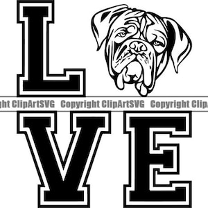 Bordeauxdog #10 liefde hond glimlachend gelukkig ras puppy K-9 stamboom Franse Mastiff dier huisdier logo. SVG. PNG Vector Cricut knippen snijden