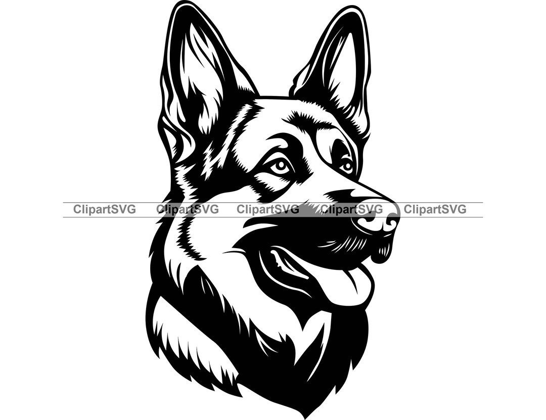 German Shepherd Smiling Dog Puppy Face Canine Pet Portrait Print Paw ...
