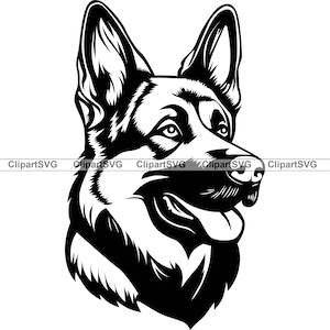 German Shepherd Smiling Dog Puppy Face Canine Pet Portrait Print Paw Belgian Tervuren Cartoon Drawing Art Logo Tattoo Design SVG PNG Cut