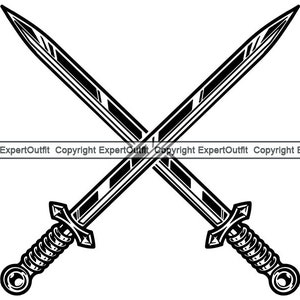 May include: Two black swords crossed in an 'X' shape. The swords have detailed handles and blades.