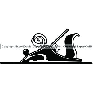 May include: Black and white illustration of a hand plane, a woodworking tool used to smooth and shape wood.