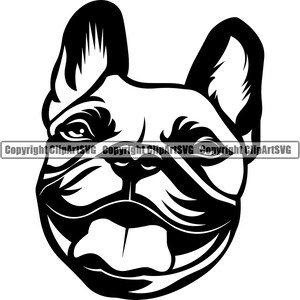 Französische Bulldogge Hunderasse Lächelnd Kopf glücklich Kopf Pfote Welpe Welpe Haustier Kunst Cartoon niedlich Rettung Logo SVG PNG Clipart Vektor Cricut Cut Cutting