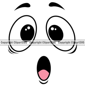 Cartoon gezichtsuitdrukking emotie verrast schok oog mond neus wenkbrauw gezicht hoofd embleem Art Design Element Logo SVG PNG Clipart Vector knippen